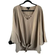 I.N. Studio Plus Size 3X Tie Front Blouse Flare Sleeve