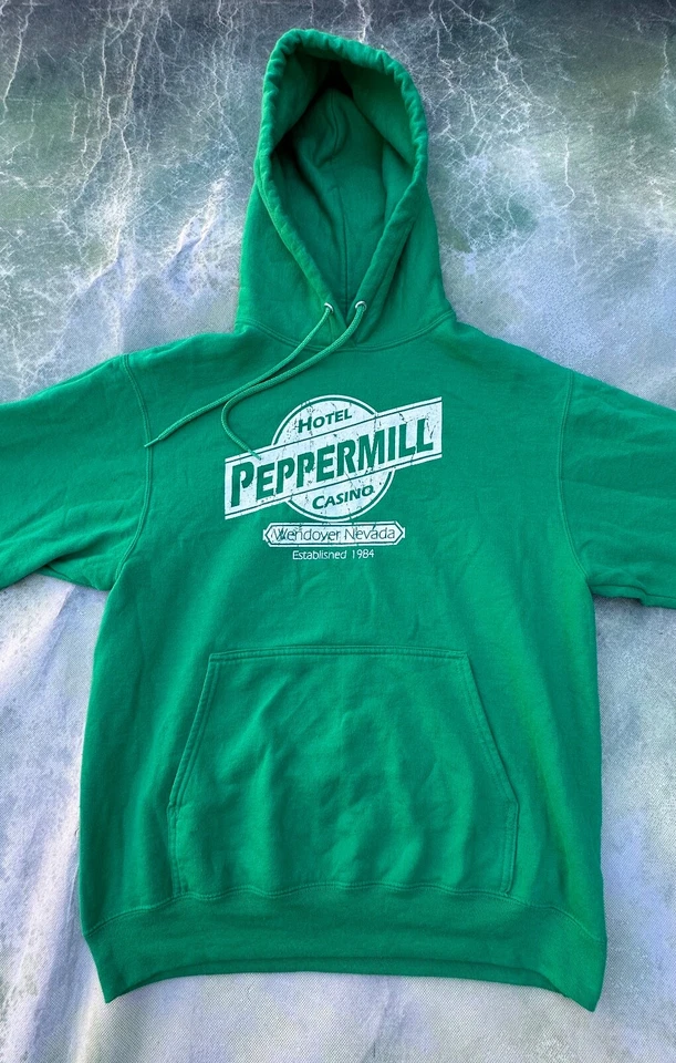 Sudadera con capucha verde vintage RARA Peppermill Hotel Casino Wendover Nevada talla M Foto 2 de 4