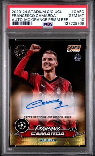 Francesco Camarda [Orange Prism Refractor] #CA-FC 2023 Topps Stadium Club Chrome UEFA Autograph card