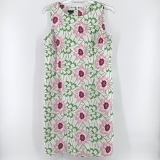Talbots Linen Cotton Blend Floral Embroidered Sleeveless Sheath Dress Size 14