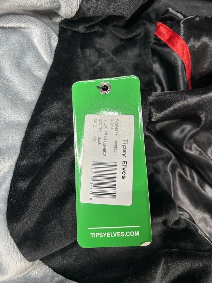 Mono Tipsy Elves Para Mujer XS Murciélago Cremallera Completa Disfraz de Halloween Terciopelo Con Capucha Foto 3 de 4