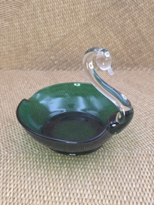 Glass Swan Trinket Candy Condiment Dish Table Or Shelf Decor Green And Clear