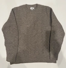 Huckberry - Wills Cable Knit Wool Sweater - Oatmeal Brown - Men's Size Large