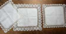 ANTIQUE LACE - 3 HANDKERCHIEFS spindle lace - guipure, spirit points