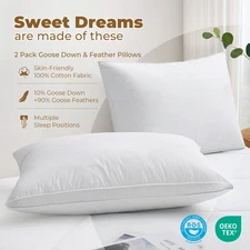 Medium Support Oval-shape Gusset 10% Down Feather Bed Pillows 100% Cotton Shell