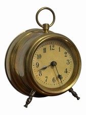 Antique Small Brass Barrel Clock Hand Wind Mechanical Desk Clock 30's