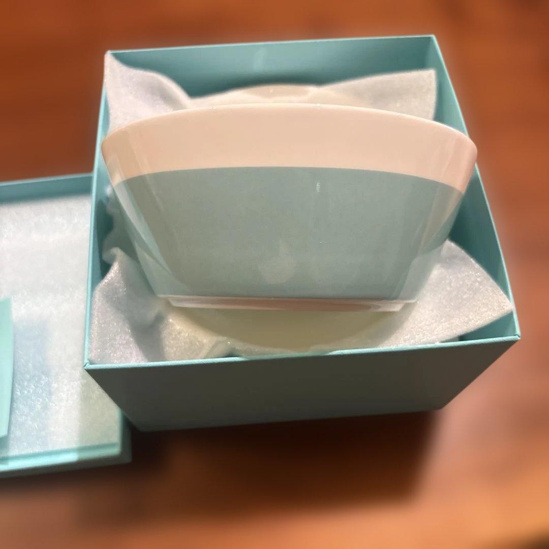 Tiffany & Co. Blue Bowl Set 2 Pcs Porcelain Stylish Unused with Ribbon