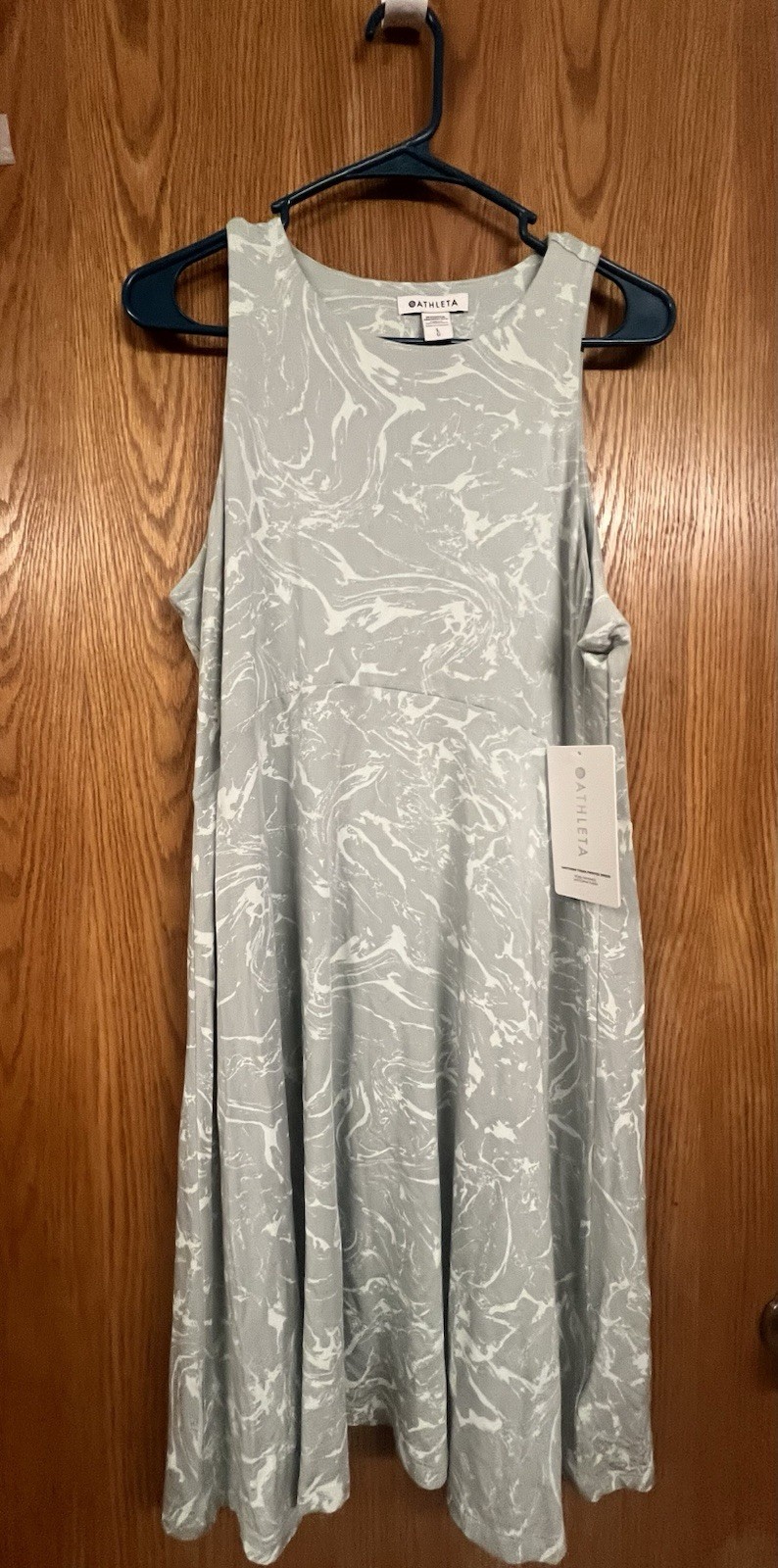 Athleta Santorini Thera Printed Knee Length Dress Women's Sz L Gray Sleeveless image 2