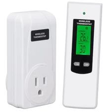Wireless Thermostat Auto-Shut Outlet Temperature Controller Plug w/ RF Remote