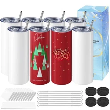 8 Pack Sublimation Tumblers Blank 20 oz Straight Skinny with Sublimation Pape...