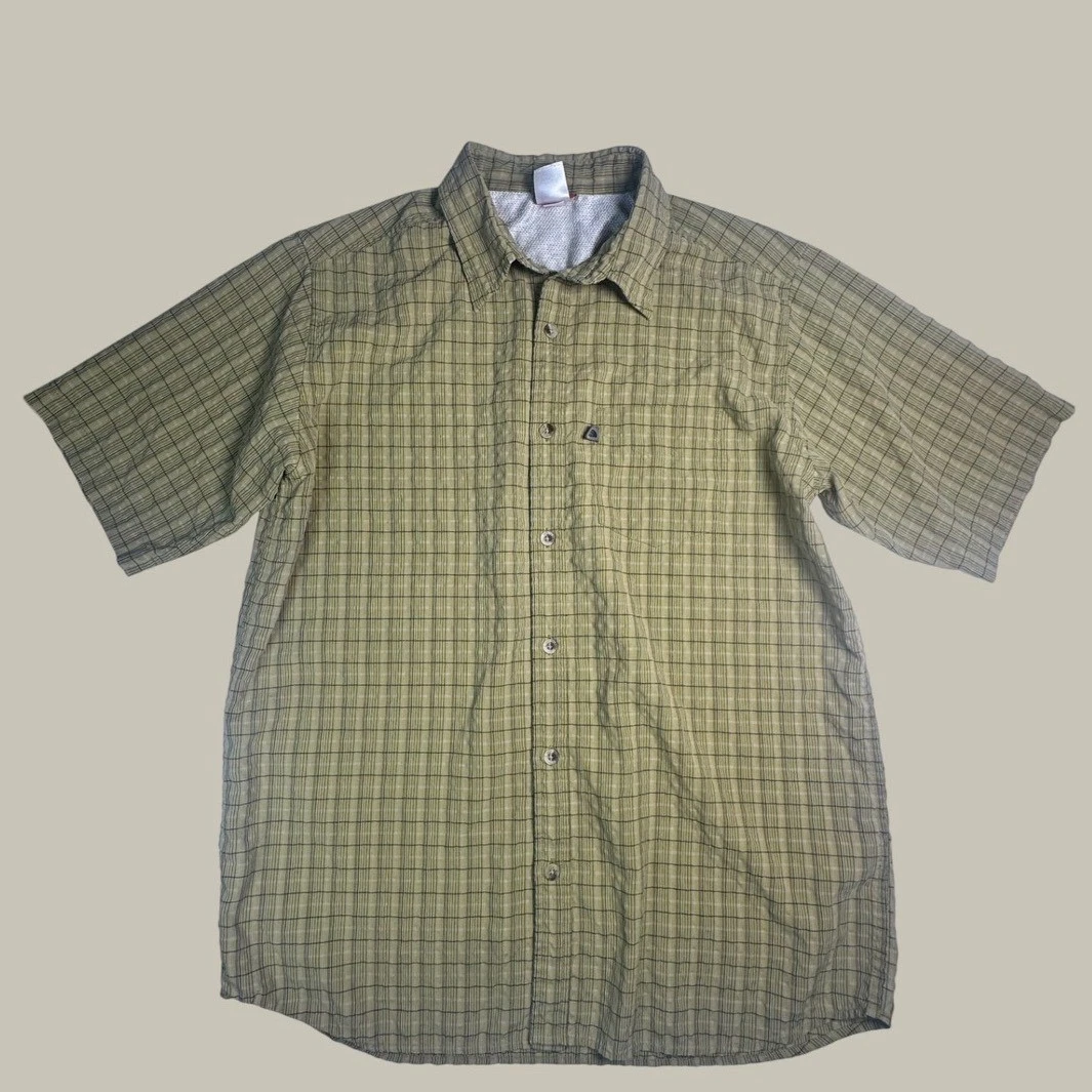 The North Face Mens Large Green Plaid Short Sleeve Hiking Button Down Shirt L