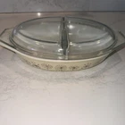 ✨Retro✨ VTG Pyrex Dandelion Duet Divided Covered Oval Casserole 1.5 Qt