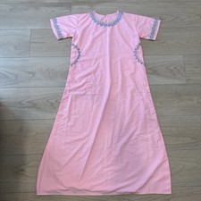 VTG Pink Blue Kaftan Embroidered Maxi Caftan Bohemian Lounge Dress Tunic Handmad