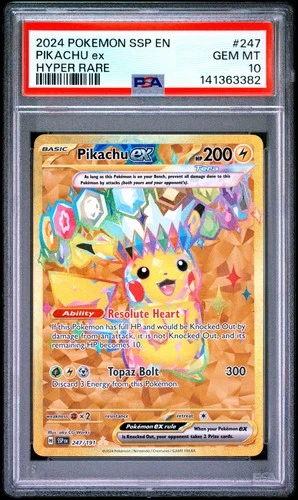 2024 POKEMON SSP EN-SURGING SPARKS HYPER RARE #247 PIKACHU EX PSA 10