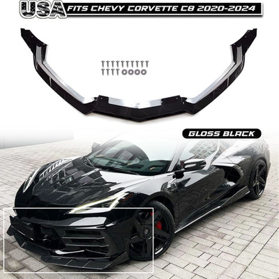 Front Bumper Lip Splitter Gloss Blk Fits Corvette C8 Stingray Z51 20-24 V2 Style