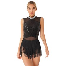 Sequins Tassel Leotard Dress for Latin Jazz Dance Performance Dance Costume