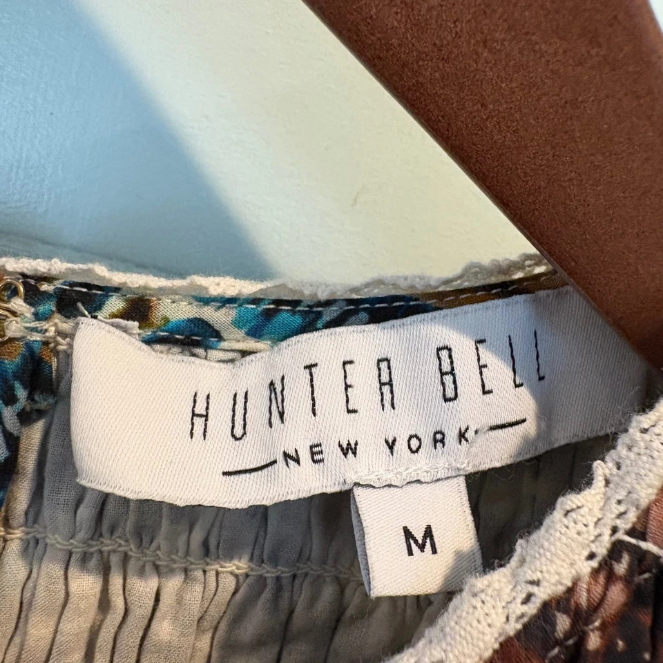 Maxi Vestido HUNTER BELL NEW YORK Boho Estampado Heno Borde de Encaje M Foto 2 de 4