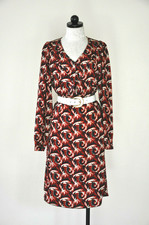 Marni Red White Blue Paisley Graphic Ruffle Vneck Long Sleeve Dress Women 44 M L