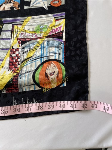 Nicole Miller 1993 Scent Quest Black Multicolor Print 41” x 42" Silk Scarf - Picture 18 of 20