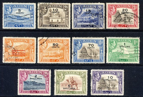 Aden King George VI 1951 New Currency Surcharged Set SG 36 to SG 46 ss