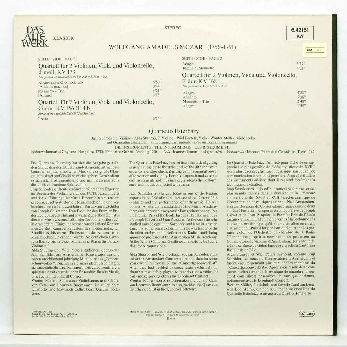 Mozart String Quartet Kv. 168 173