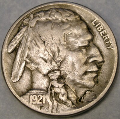 1921 S BUFFALO INDIAN HEAD NICKEL DELAMINATION SCARCE SEMI KEY 2 FEATHERS FS 401