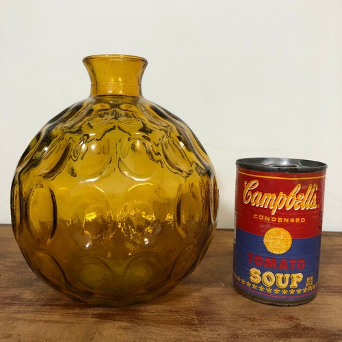 Vtg Golden Yellow Amber Thumbprint Pressed Glass Round Vase 7.5" Tall Bohemian - Picture 8 of 9
