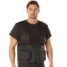 Rothco Black Tactical Recon Vest, Lightweight Nylon Mesh Multi Pocket & Pouches