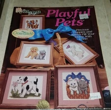 AW15 THE NEEDLECRAFT SHOP 1991, PLAYFUL PETS - 5 CROSS STITCH DESIGNS
