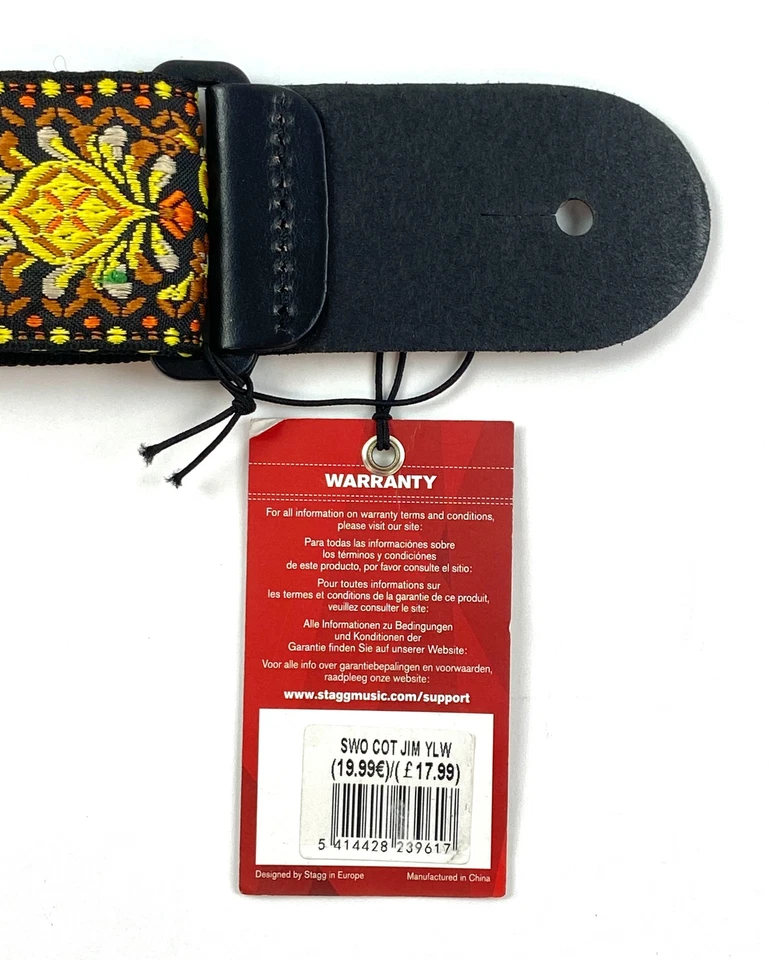 Correa de guitarra Stagg patrón Jimi nailon amarillo 32,3-55,5 pulgadas de largo 2 pulgadas de ancho Foto 3 de 3