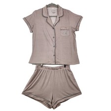 Rae Dunn Pajama Set Sz L Pink Stripe Love Short Sleeve Top Shorts Sleep Lounge