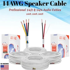 In Wall Audio Speaker Cable Wire 14/2 14/4 14AWG Conductor 100ft 250ft 500ft Lot
