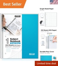 Versatile 4x4 Graph Paper Notebook with Plastic Cover and Pocket, 8.5 x 11