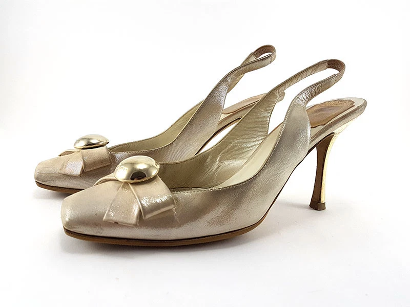 Christian Dior Slingbacks en Cuir Métallique, Chaussures Femme Taille US 7.5/UE 37.5