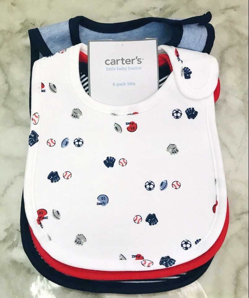 Carter's Baby Boy Bibs 4-Pack Bibs NWT Navy Blue, Red, White New - Image 4 of 4
