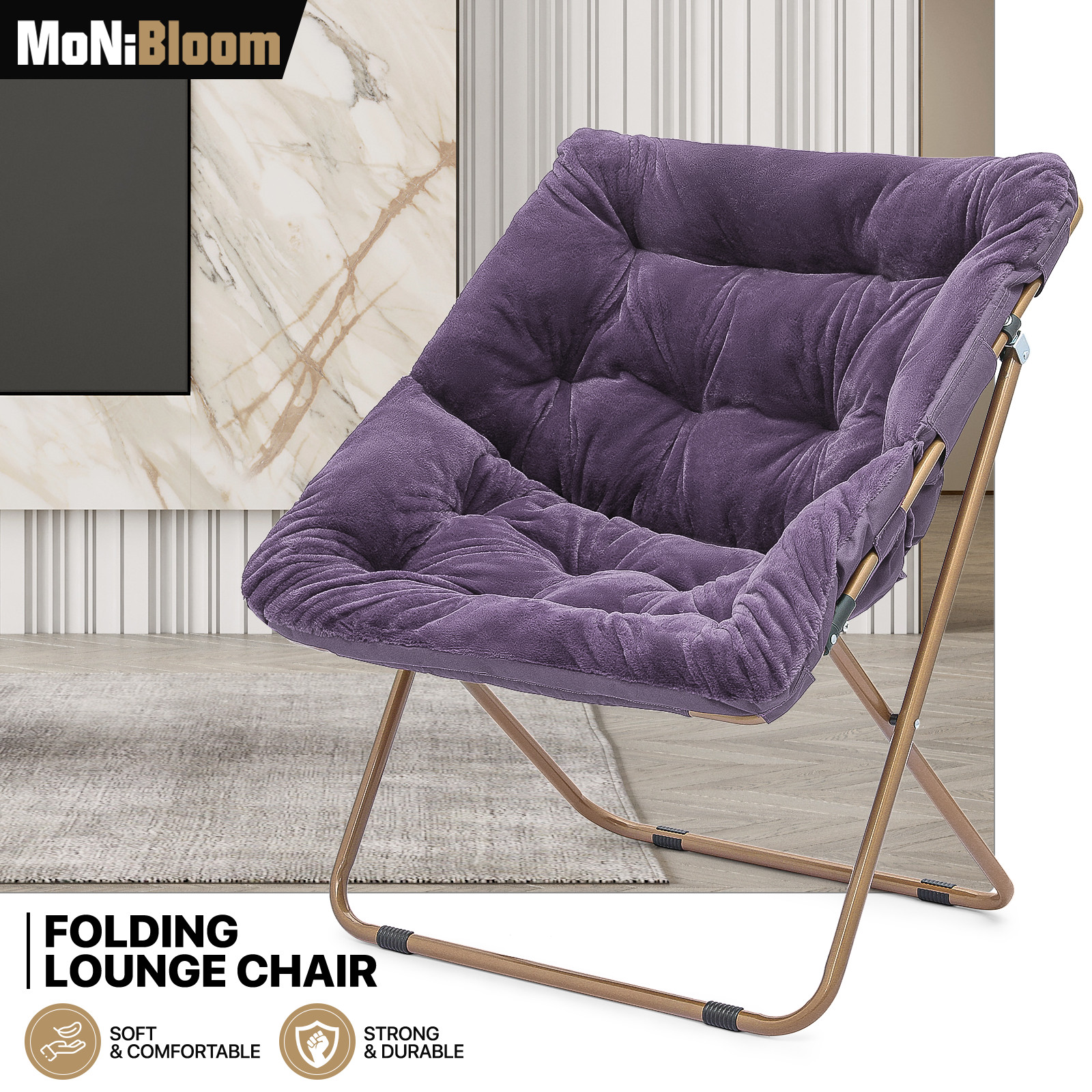 Bedroom Padded Seat Metal Frame Moon Chair