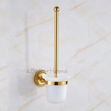 Gold Wall Toilet Brush Holder Base Set Bathroom WC Cleaning Brush Tool Kit