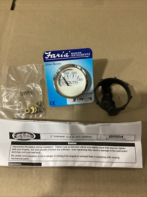 Faria 13860 2  Voltmeter 20-32 VDC Chesapeake White / SS Bezel ( New Old Stock )