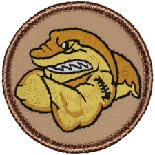 Gold Muscle Shark Patrol Patch - 2" Round Embroidered Patch