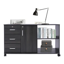 3 Drawer File Cabinet, Mobile Printer Stand, Locking Filing Cabinet, Black