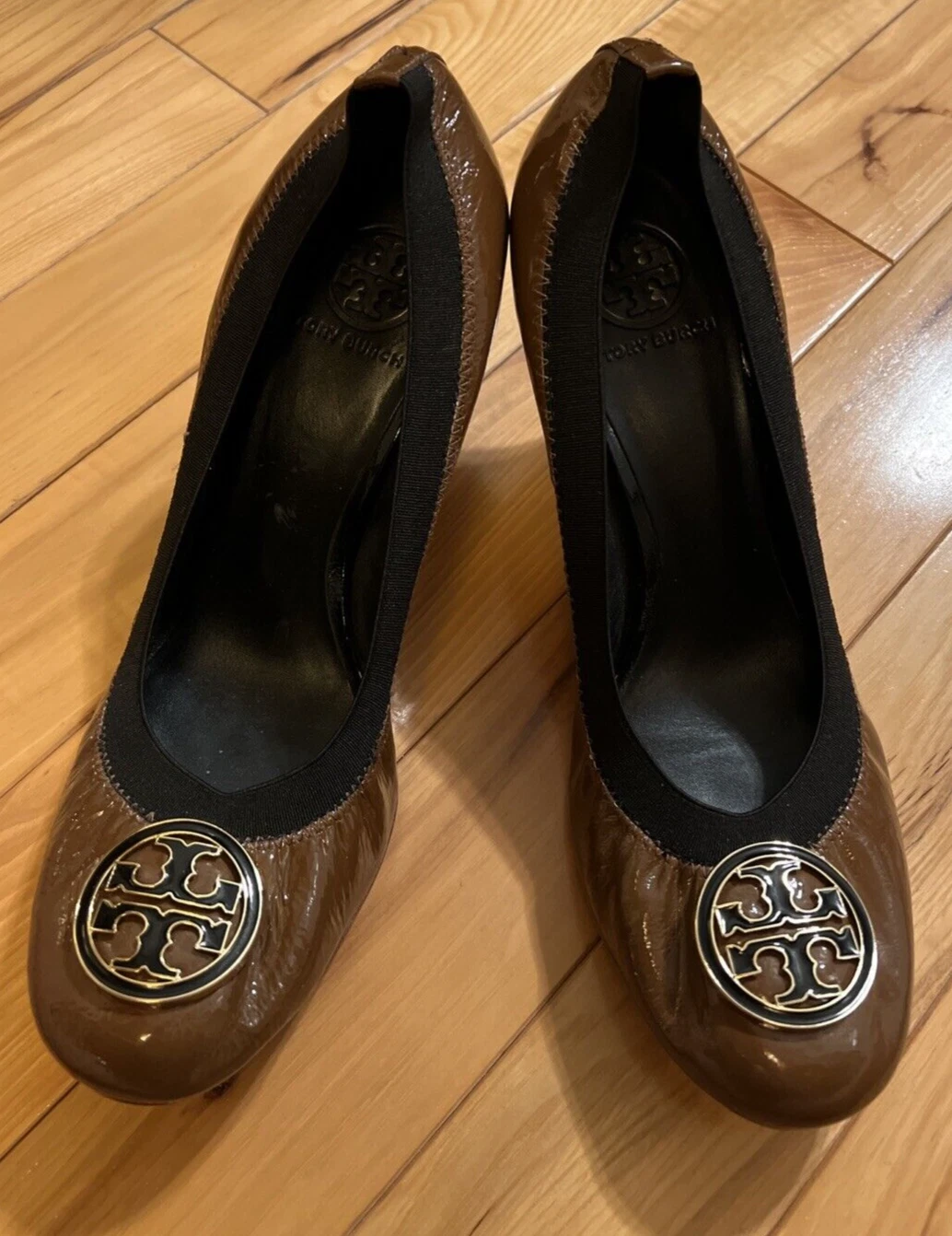TORY BURCH scarpe donna tacco logo vernice pelle decolte taglia media 11M multi