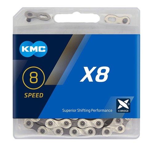 KMC X8 Chain - 5 / 6 / 7 / 8 Speed MTB Bicycle Bike Chain Silver/Grey 114 Links - Picture 6 of 7