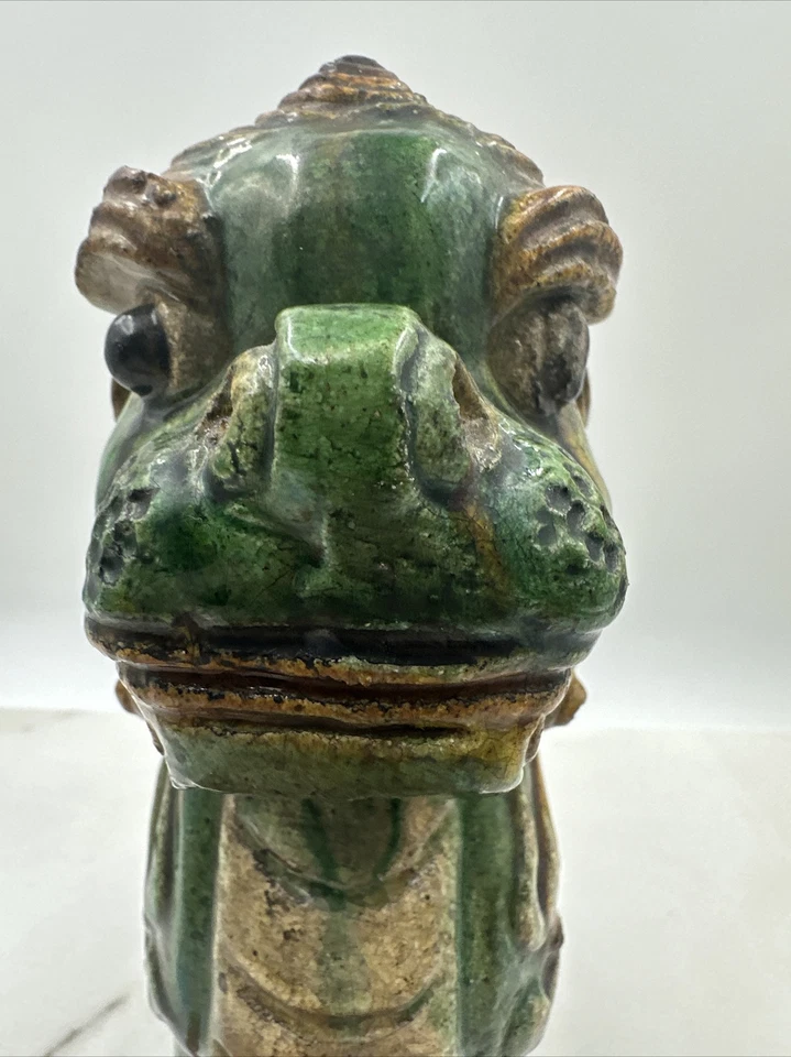 Teja china vintage Lion Foo Dog 10x8" verde Sancai esmaltada terracota Foto 3 de 4