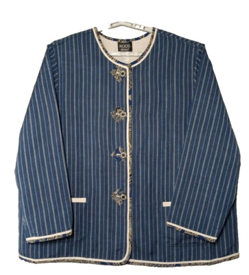 NEW Koos Reversible Linen/Rayon Jacket Size 3X Blue w/Tan Stripes Pockets, Artsy