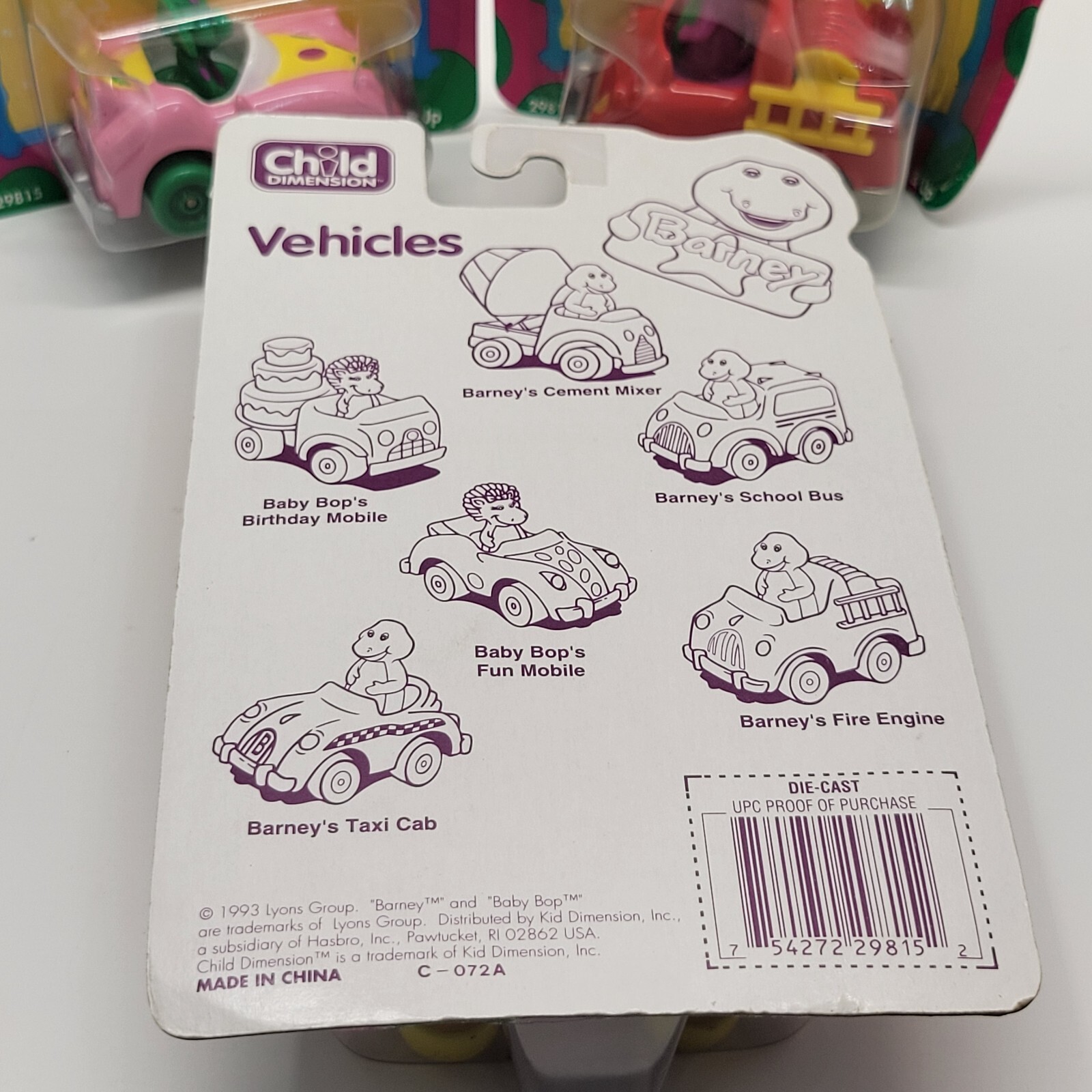 3 VTG 1993 Barney Vehicles Lot 29815 Cement Mixer Fire Engine Baby Bops Mobile