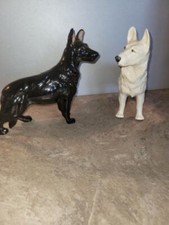 ELITE POTTERY Two German Shepherd Dogs White & Black Limited Edition 