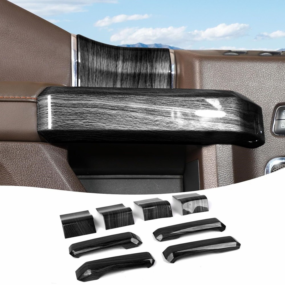 Black Wood Grain Interior Accessories Inner Door Handle Trim For Ford F150 15-20