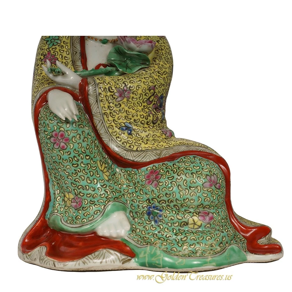 Antigua estatuaria china de porcelana rosa familiar Kwan Yin 20X21A Foto 3 de 4