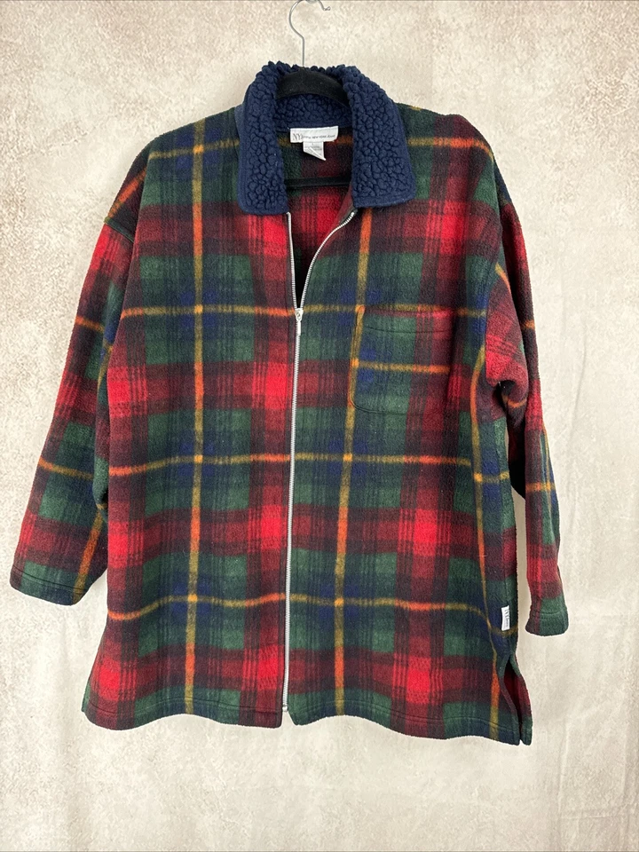 Chaqueta de cordero NY Jeans para hombre cuello grande a cuadros tartán polar años 90 ropa de calle de colección Foto 2 de 4