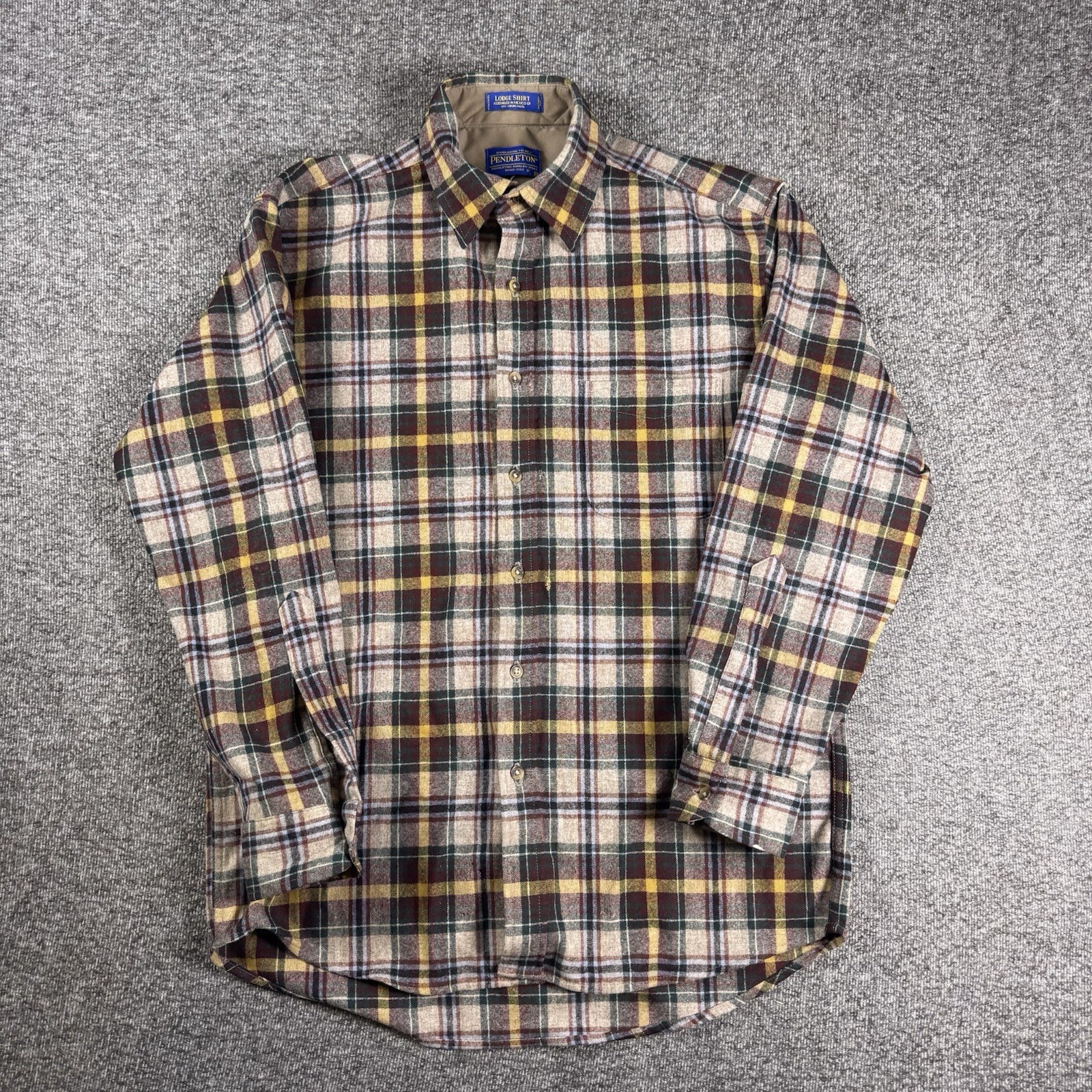 Pendleton Lodge Shirt Mens Medium Wool Plaid Flannel Long Sleeve Button Down